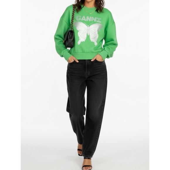 SOLD GANNI Isoli Butterfly Sweatshirt, Kelly Green, XXS - Picture 4 of 13
